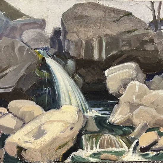 K Carovilli - Waterfall - Oil on Board (Unframed)