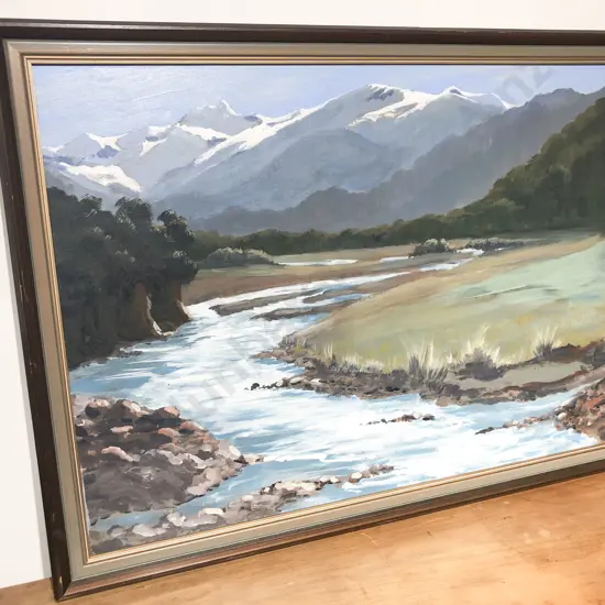 W. J. Oldham - Makarora River - Oil on Board