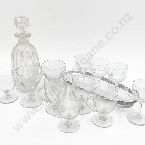 Small Glass Decanter with Assorted Glassware