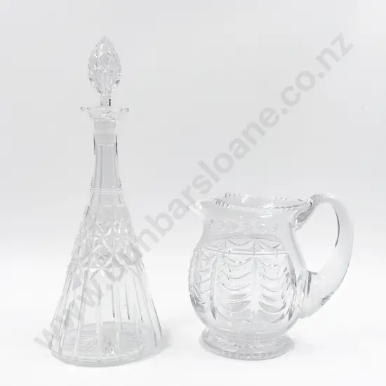 Crystal Conical Decanter Together with Stuart Crystal Jug