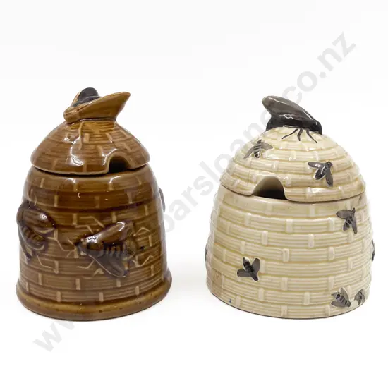 Pair of Glazed Pottery Honey Jars