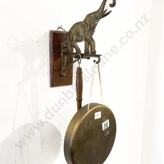 Brass Wall Mounted Gong with Elephant Decoration
