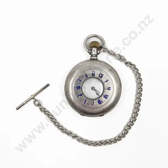 Silver Cased Pocket Watch and Chain