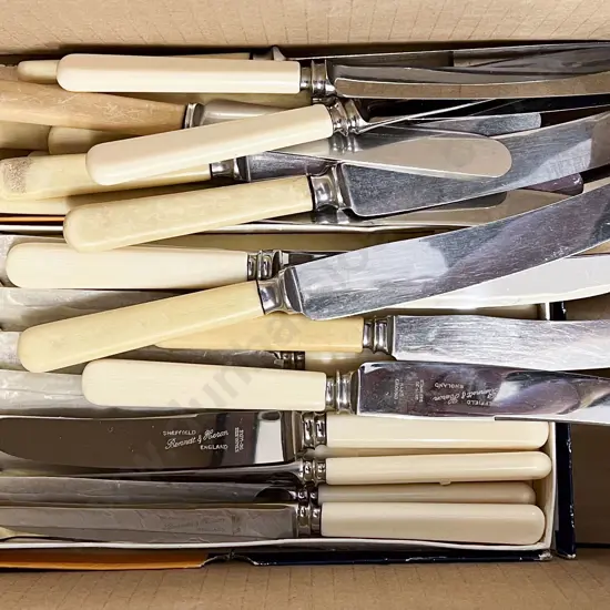 Box of Assorted Bone Handled Knives etc