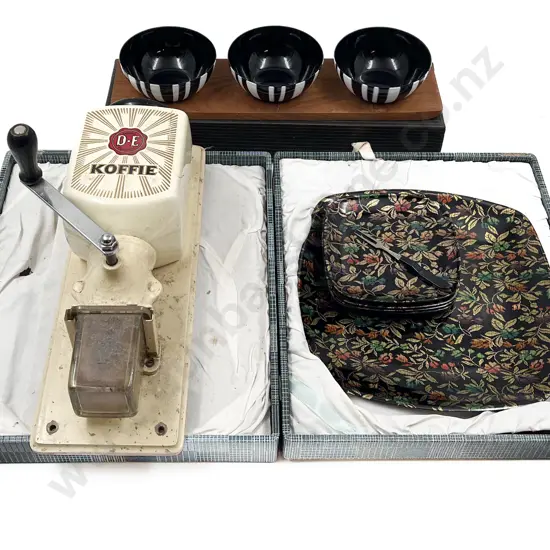 Quantity of Assorted Including Wall Mounted Coffee Grinder (faults) together with Lacquered Dishes etc