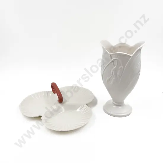 Poole Dish Together with White Glazed Vase