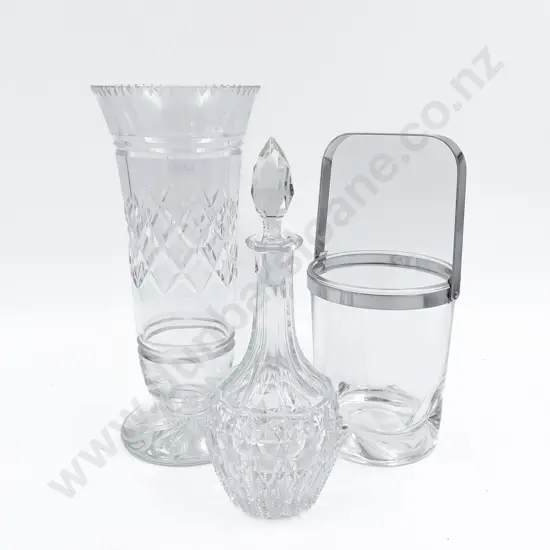 Small Decanter With Crystal Vase and Small Ice Bucket