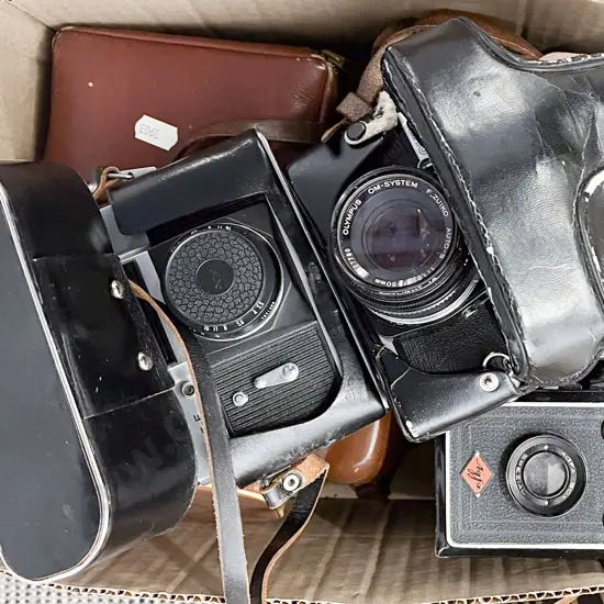 Box of Assorted Vintage Cameras