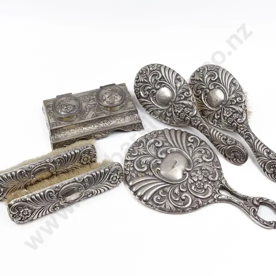 Five S/S Topped Vanity Items Together with Dual Inkwell Stand