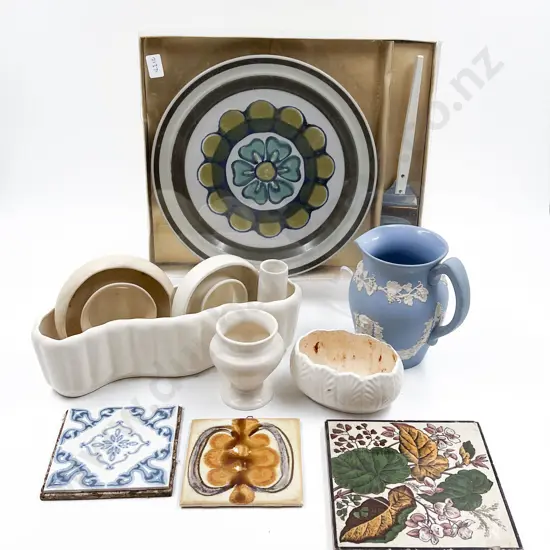 Crown Lynn Flower Trough (faults) Together with Decorative Tiles etc