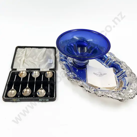 Hoglund Art Glass Bowl with Boxed Cutlery and Plated Dish
