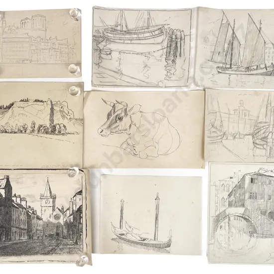 John Weeks (1888 - 1965) - Nine Architectural Studies & Cow (unframed)
