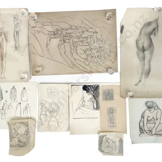 John Weeks (1888 - 1965) - Ten Mainly Figural & Architectural Studies (unframed)