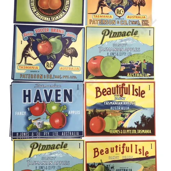 Fifteen Assorted Vintage Tasmanian Fruit Box Labels