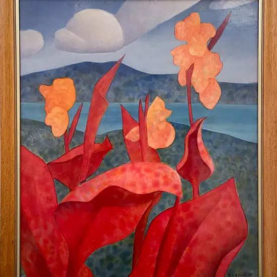 R L Rolfe - Red Cannas - Oil on Board