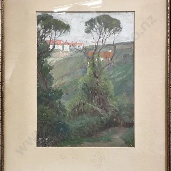 E G Hood - Upland Road Kelburn - Oil on Board