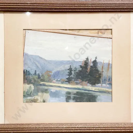 E G Hood - River Landscape - Oil on Board