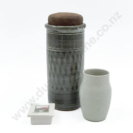 Pottery Canister Vase and Trinket Box