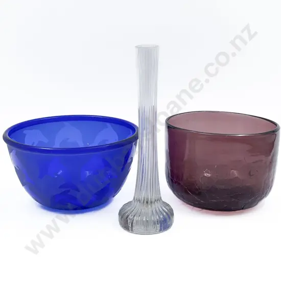 Two Art Glass Bowls and Bud Vase