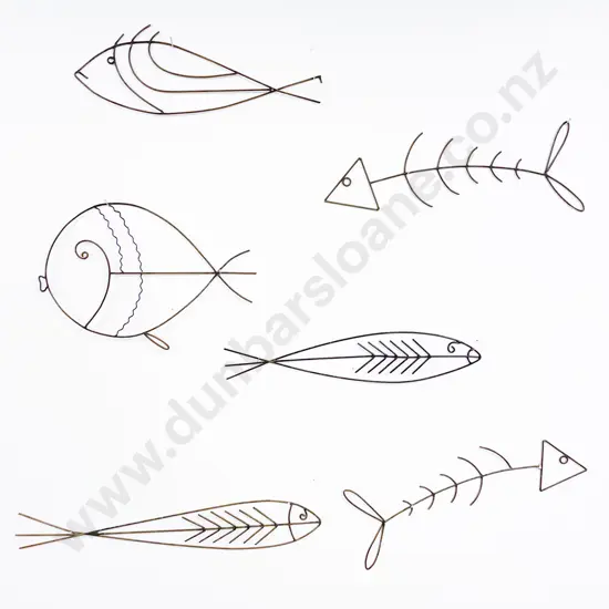Set Six Wire Work Fish Sculptures