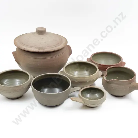 St Ives Pottery Lidded Casserole and Six Various Bowls