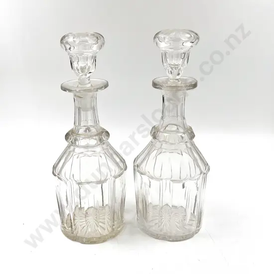 Pair Mid C19th Glass Wine Decanters