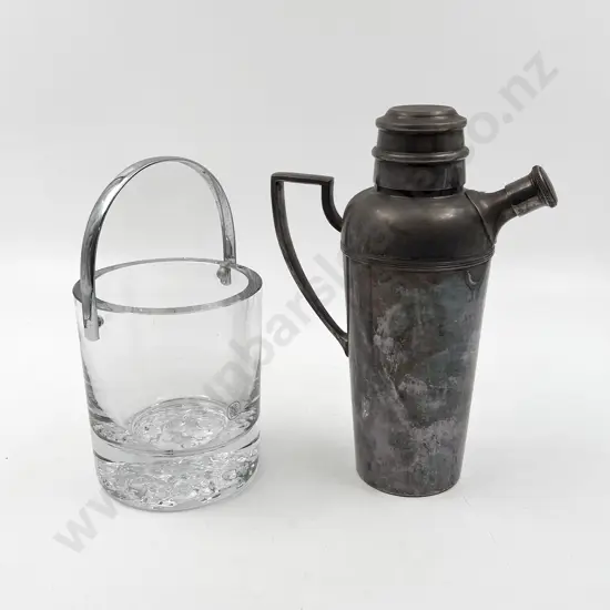 Modern Swedish Heavy Glass Ice Bucket & S/P Cocktail Shaker