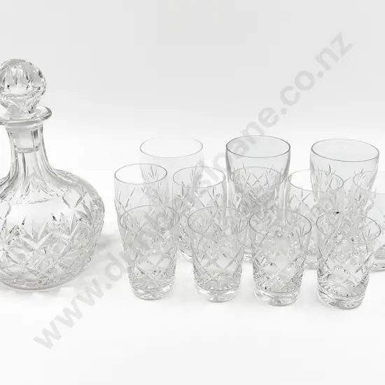 Webb Corbett Crystal Spirit Decanter & 12 Various Goblets