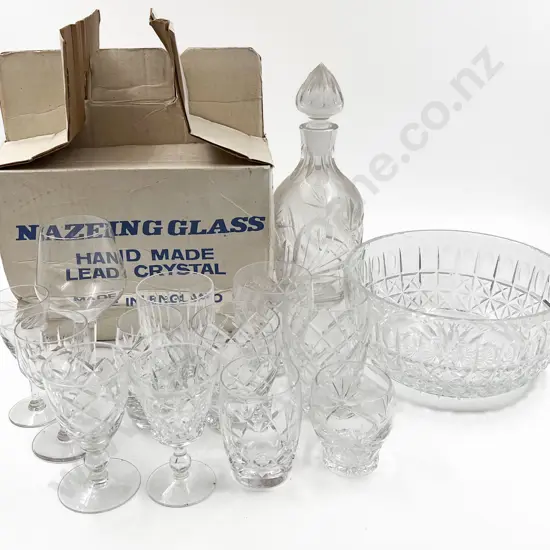Heavy Crystal Wine Decanter Webb Fruit Bowl & Various Crystal & Glass Goblets