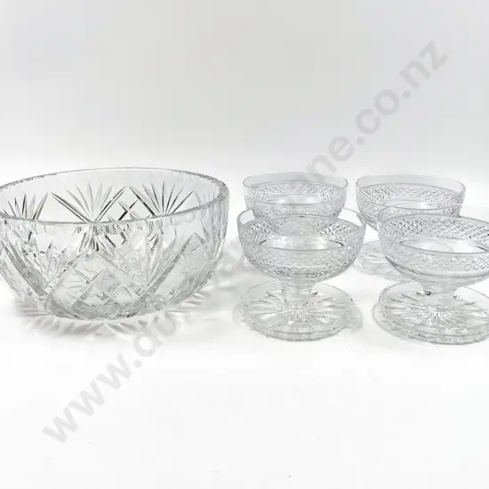 Heavy Crystal Fruit Bowl & Four Sundae Dishes
