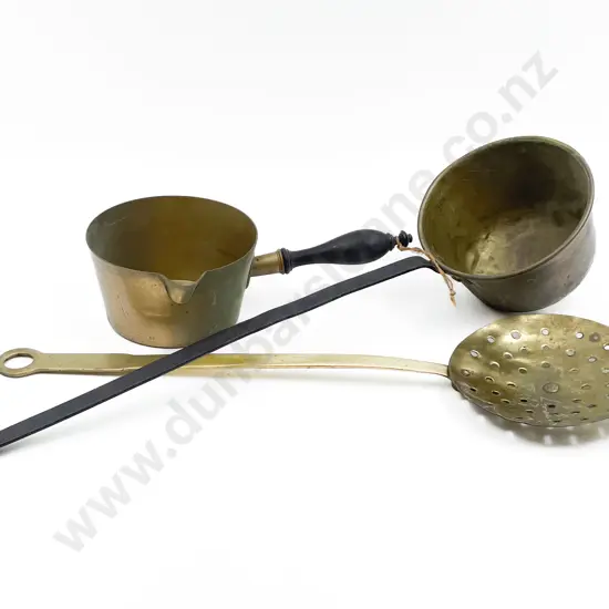 Coal Range Brass & Wrought Iron Pot with Milk Skimmer & Other Pot