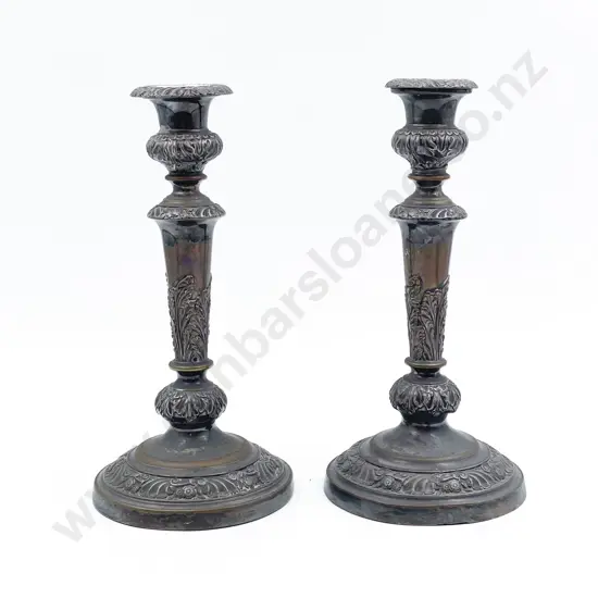 Pair Victorian Sheffield Plate Candlesticks