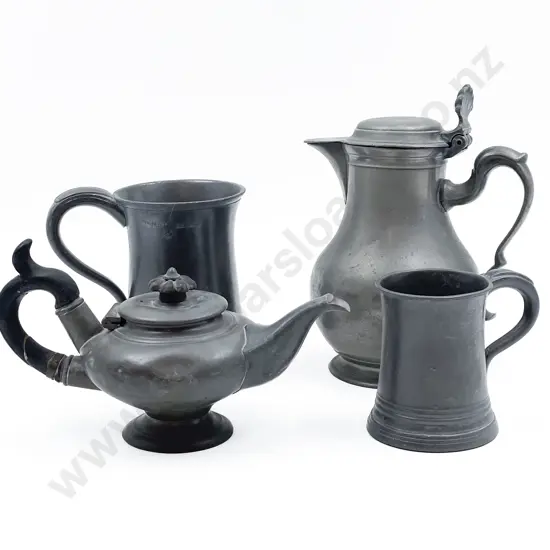 Two Pewter Mugs Jug & Teapot