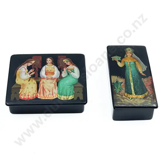 Two Russian Hand Painted and Lacquered Trinket Boxes