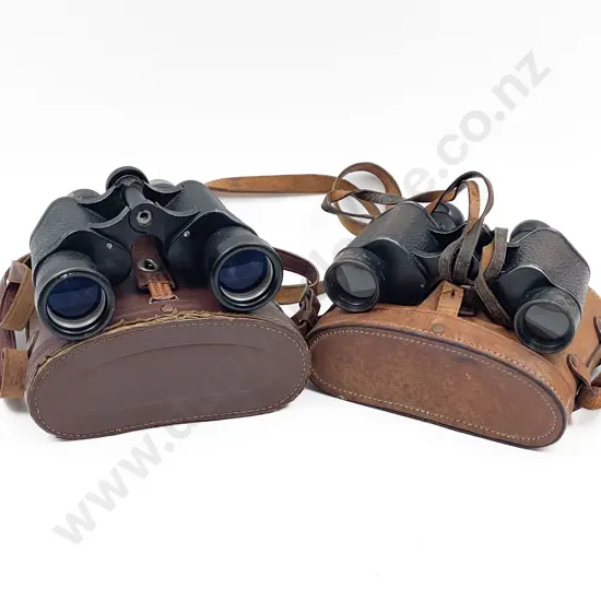 Two Pair Vintage Binoculars in Leather Cases