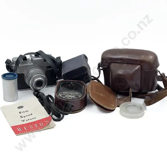 Two Vintage Cameras with Light Meter & Lens