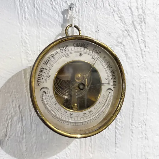 Small Victorian Brass Cased Wall Barometer