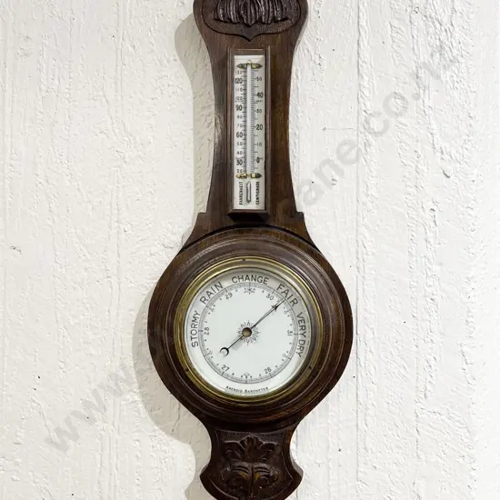 Edwardian Walnut Cased Aneroid Barometer