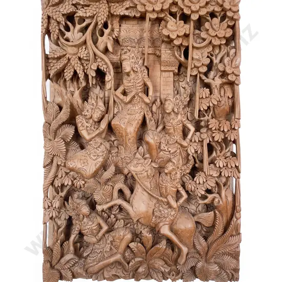 Thai Teak Ornately Carved Panel