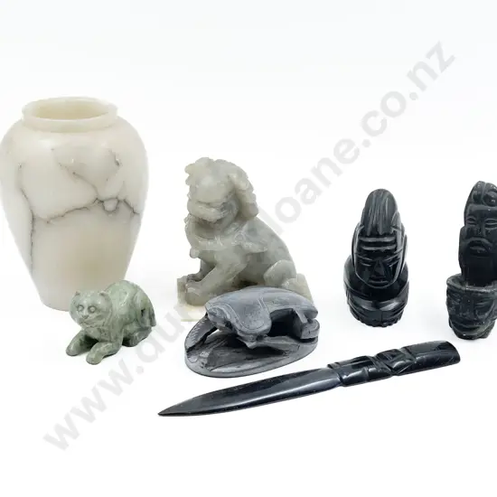Alabaster Vase Soapstone & Other Carved Figures