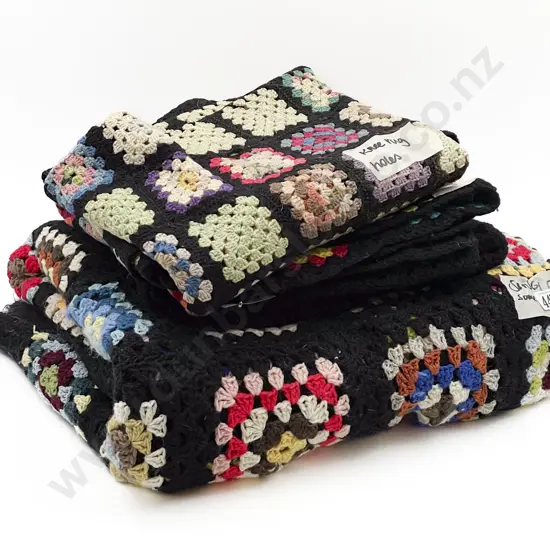 Three Vintage Crochet Peggy Square Knee Rugs (all af)