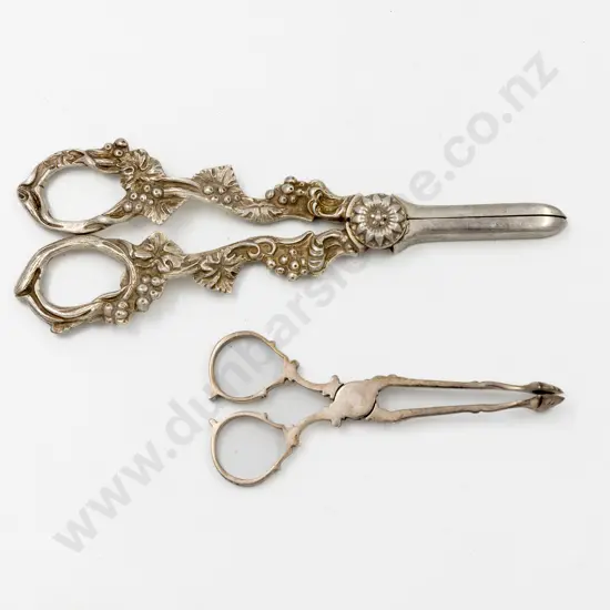 QEII Pair S/S Sugar Nips and S/Plate Grape Scissors