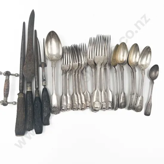 S/P Fiddle & Husk Cutlery & Antler Handled Carving Set