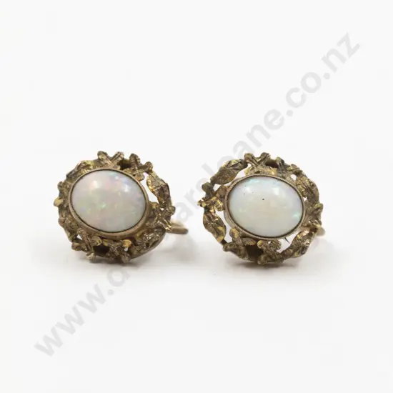 Pair 9ct Single Milk Opal Earrings