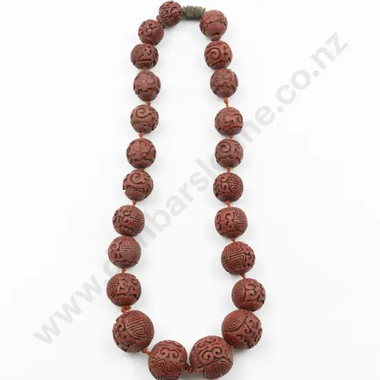 Vintage Chinese Single Strand Graduated Cinnabar Lacquer Bead Necklace