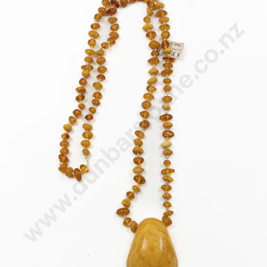 Labelled Russian Uniform Single Strand Amber Nugget Necklace with Pendant