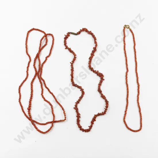 Three Vintage Italian Coral Bead Necklaces