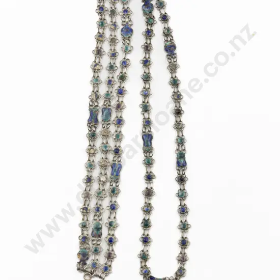 S/S and Polychrome Enamel Filigree Single Strand Necklace and Triple Strand Bracelet