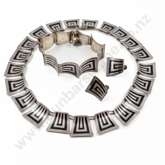 .925 Mexican Silver Bracelet with Matching Earrings and Necklace