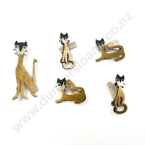 .925 Mexican Hecho En Five Small Cat Brooches
